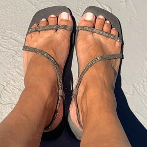 Free People Leather Sparkle Strappy Sexy Sandals  Black Size 41